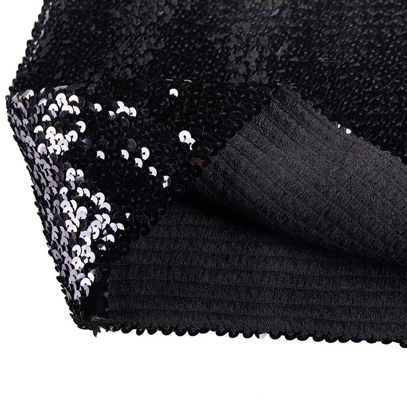 Fenyong Womens Sparkly Sequin Mermaid Crop Tops, Strapless Metallic Tube Tops for Party Clubwear(Black) - Image 4
